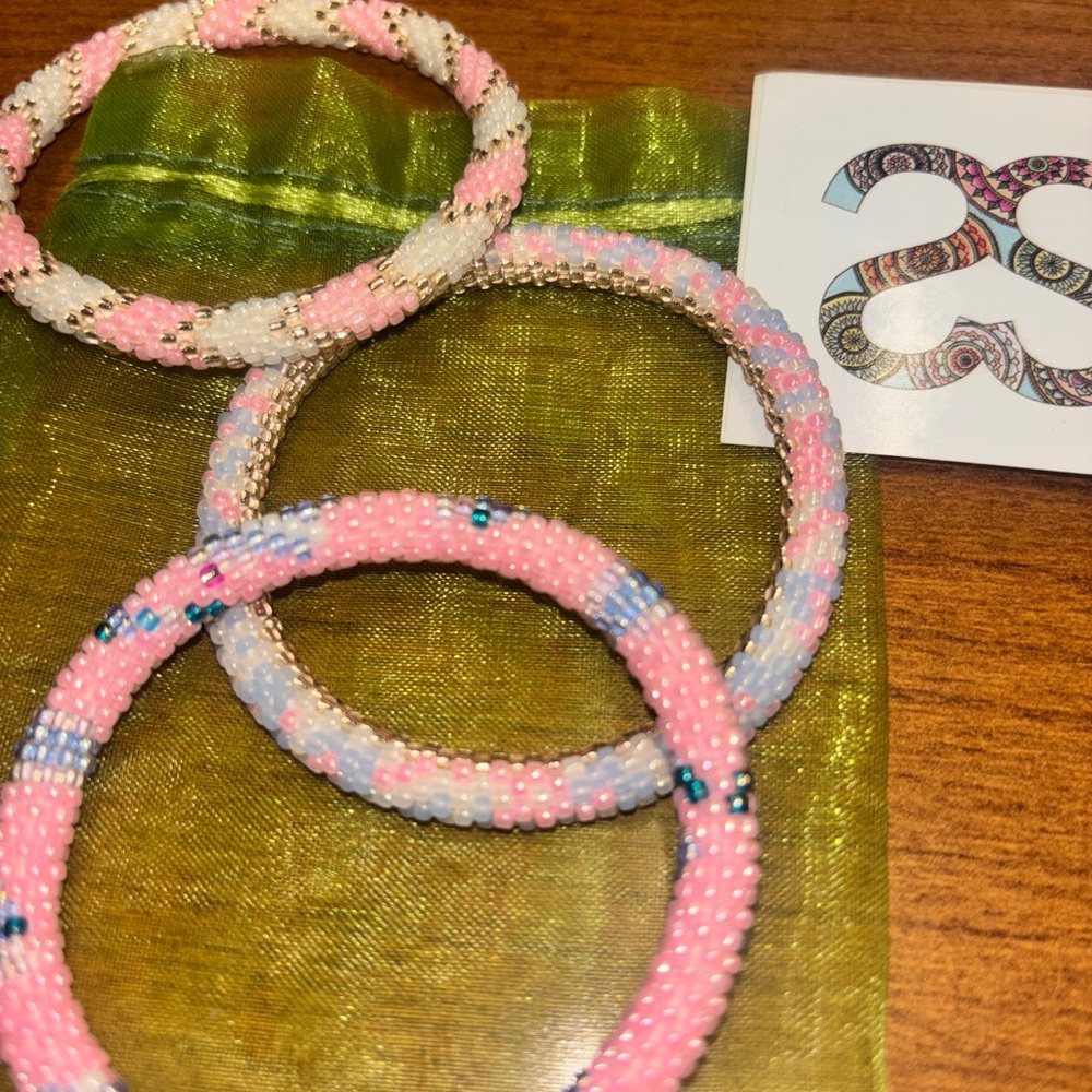 3 Sashka Pink and White Beaded Bracelets Set